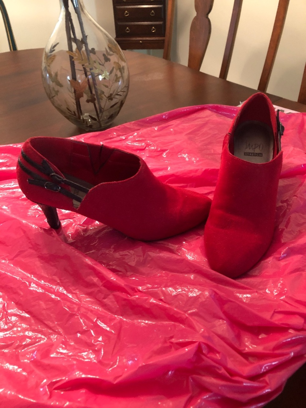 Red suede booties